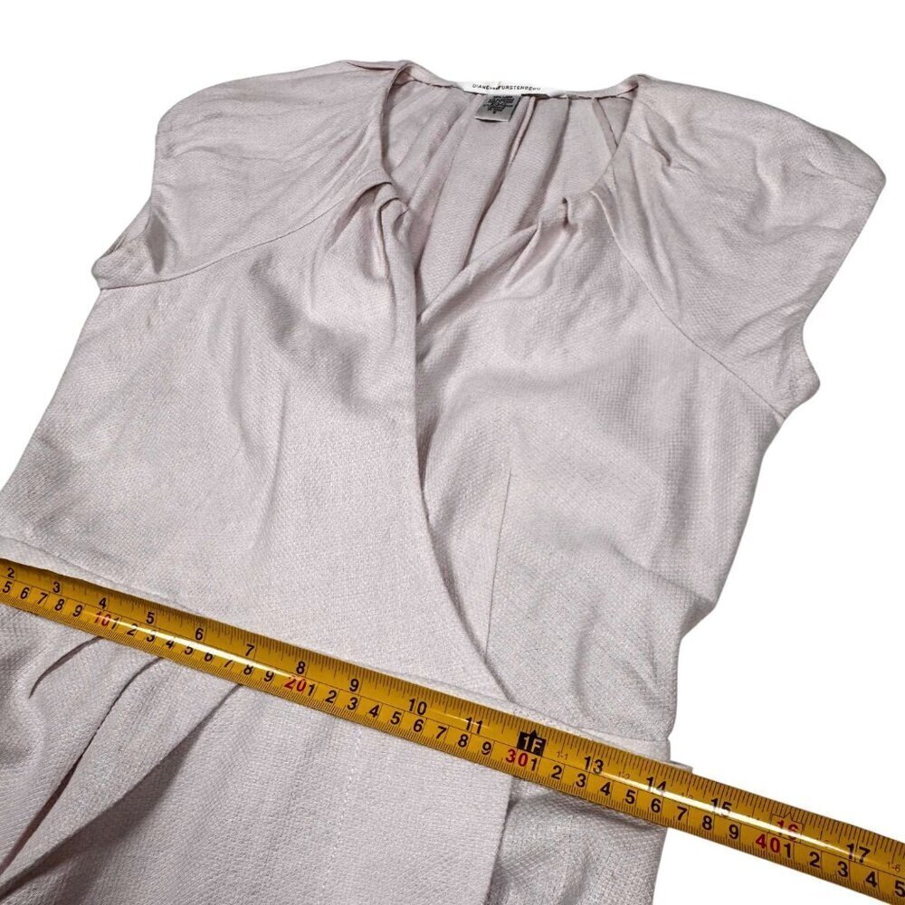 Diane Von Furstenberg Linen Wrap Dress Sz.8 Lilac Short Sleeve Minimalist Preppy - Picture 8 of 13